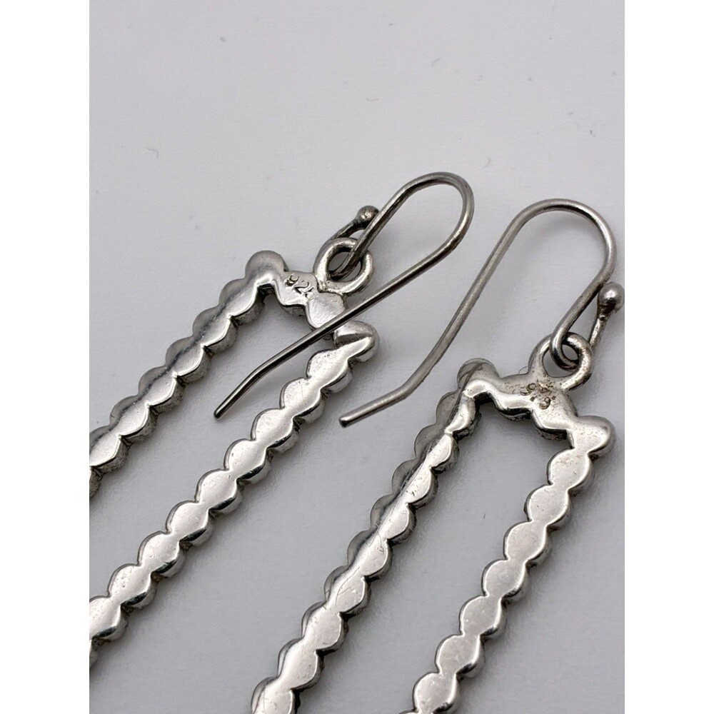Maracasite Open Rectangular Sterling Silver Dangle Pierced Earrings 1.5” Tested - Picture 4 of 8